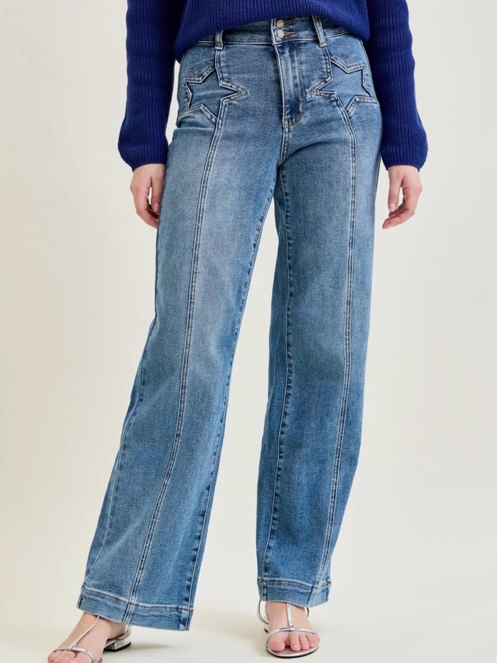 New nwt Judy Blue Star-Accent Wide Leg Jeans - 7/8, 9/10, 11/12 13/14